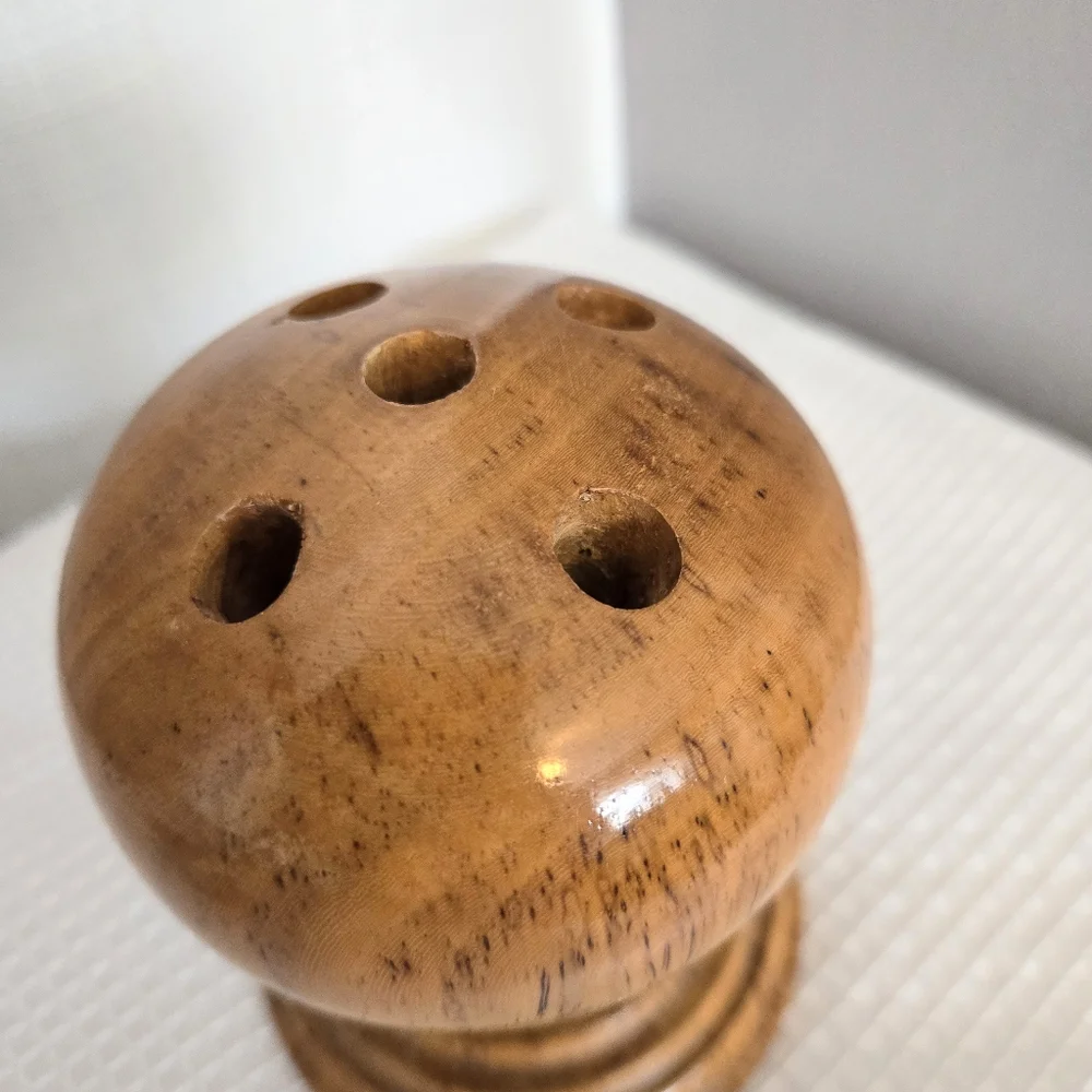 Wood Hand Turned Pen Pencil Holder Ball Pedestal Office Desk MCM Style